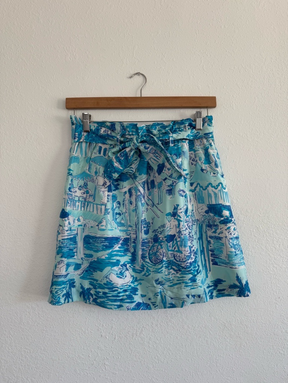 Lilly Pulitzer Silk Stretchy Tie-Waist Mini Skirt Fresh Catch Print Size Medium
